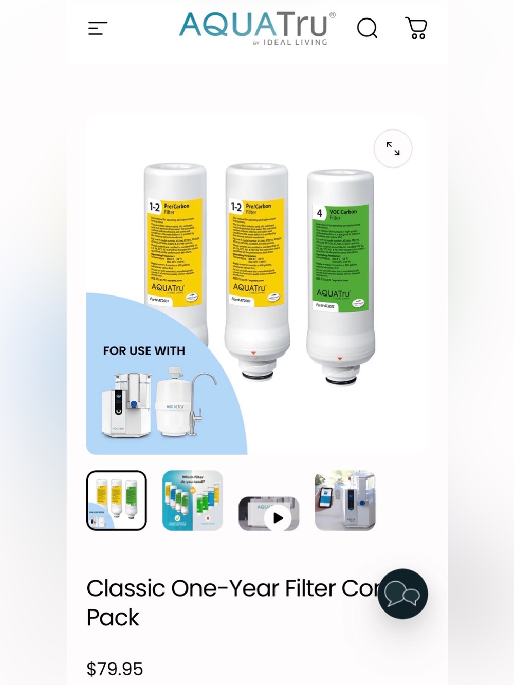 Aqua Replacement Water Filter -1 year supply